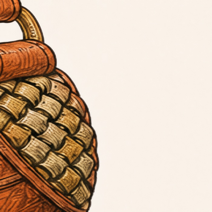 Naturfarbenes Bolgatanga-Flechtpanel am Cacao-Henkelansatz